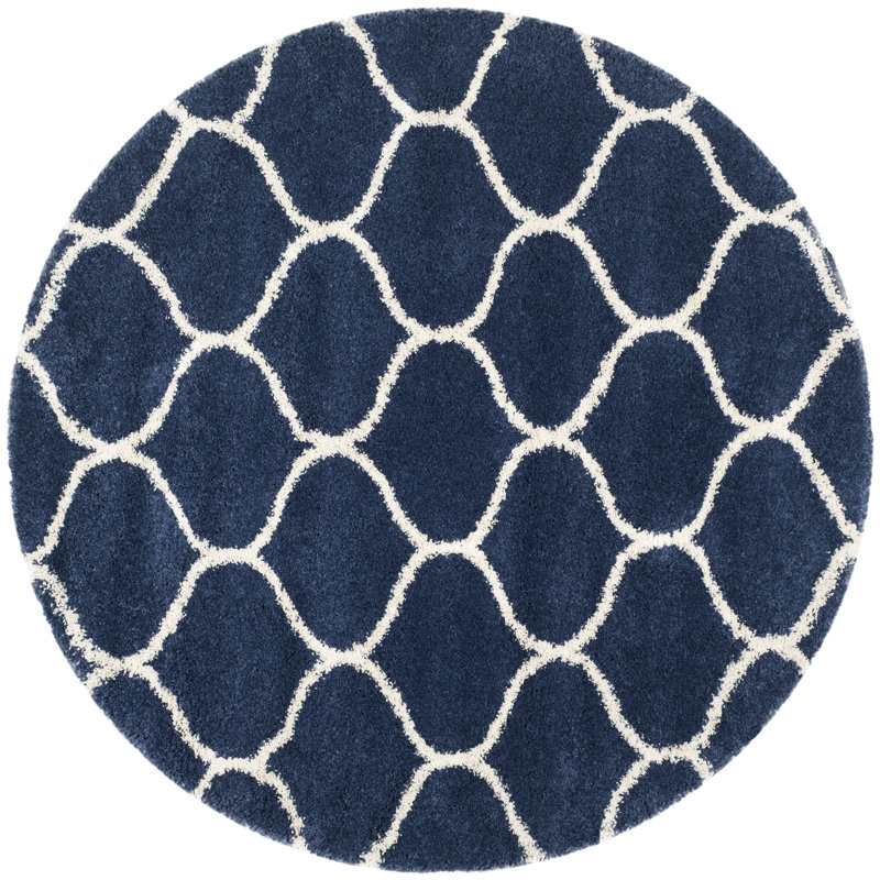 Tapis bleu marine / ivoire Darrold, Bleu marine / Ivoire, Rond 11 pi