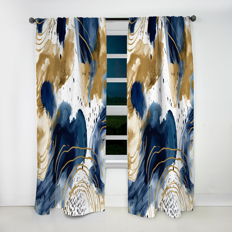 Motif abstrait avec textures bleues et dorées II - Rideau à collages - Velours obscurcissant - 1 panneau, L 52 po x L 84 po