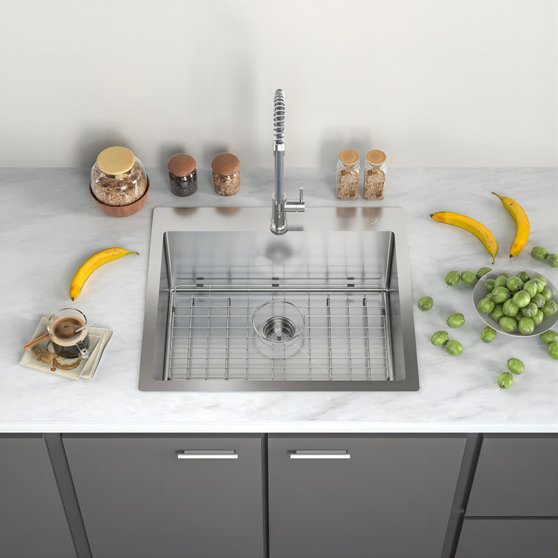 Évier de cuisine à simple cuve encastrable en acier inoxydable 25 po Mensarjor