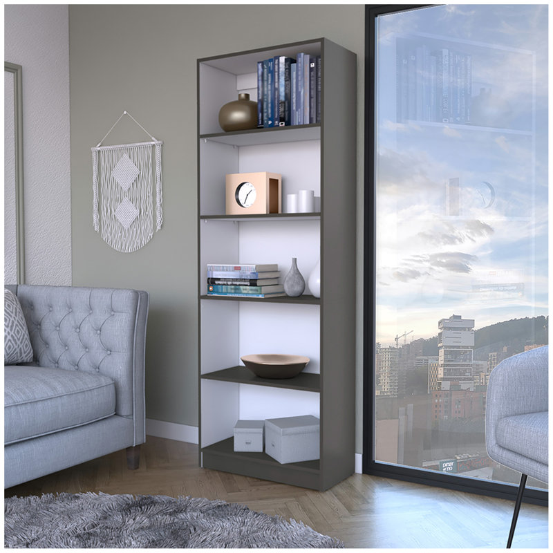 Bibliothèque à 4 tablettes Benzoni, bureau, gris mat / blanc, Blanc / Gris, (5 tablettes) H 71,1 po x l 24,7 po x P 11,7 po