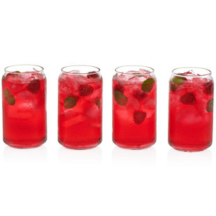 D) Clear Drinking Modern Glasses Set of 4 For Water, Juice, Cocktails