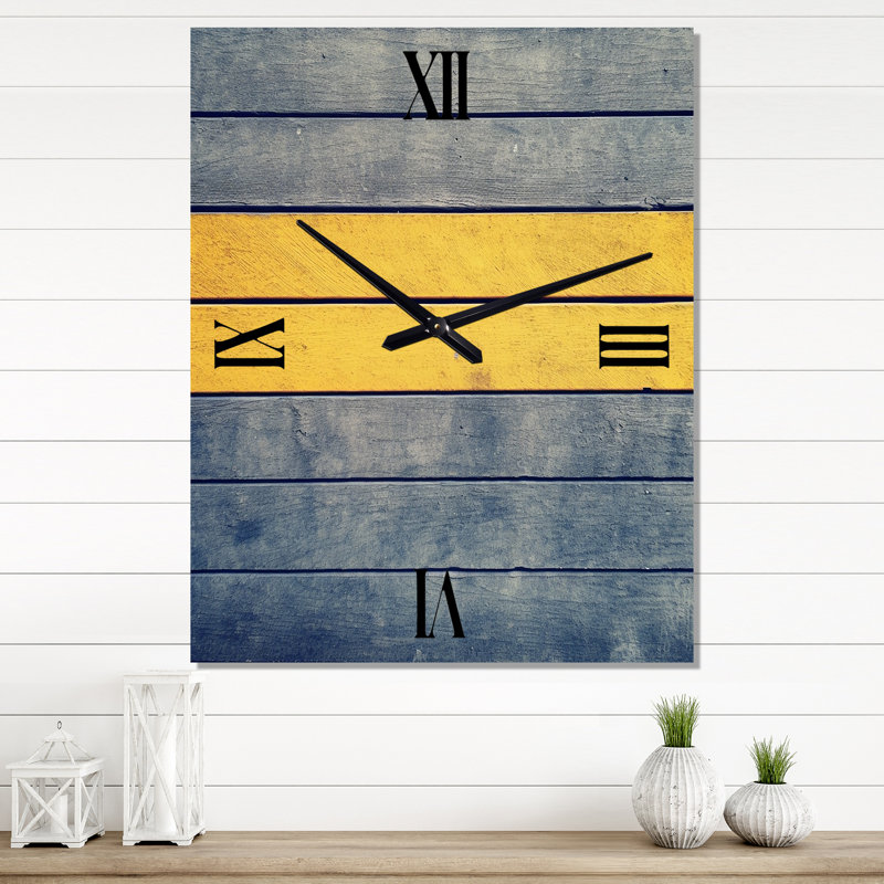 Horloge murale moderne surdimensionnée jaune et bleu Sunrise, H 28 po x l 12 po x P 1 po