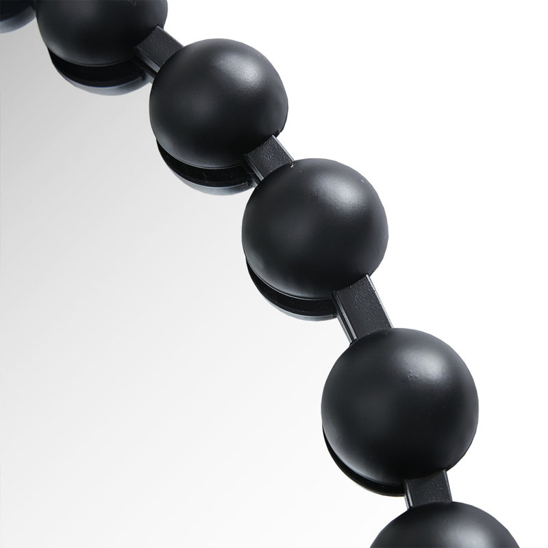 Élégant miroir mural perlé P 36 po - Cadre en fer noir mat Support de perles exquis en verre miroir prêt à accrocher pour la décoration intérieure Diamètre de 36 po avec garniture charmante simple