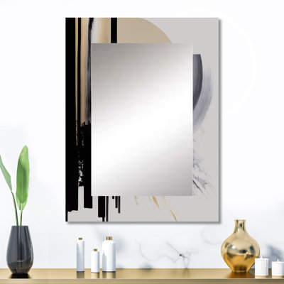 Noir, blanc et doré Expression IV - miroir décoratif abstrait, miroir mural moderne, impression d'art en métal