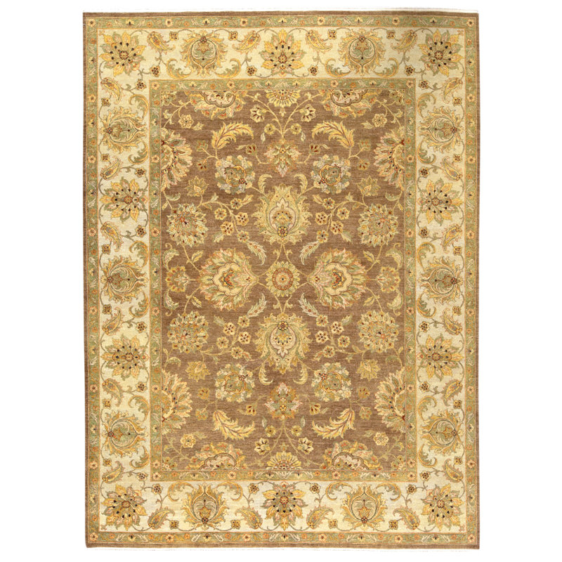 Tapis brun et ivoire de haute qualité noué à la main