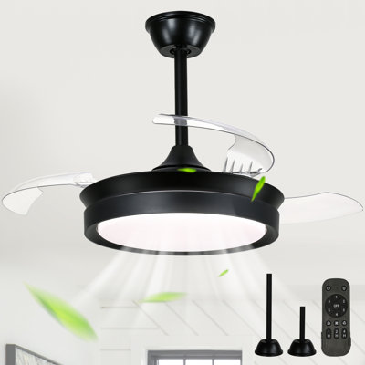 36 Inch Retractable Ceiling Fan With Lights, Modern 6 Speeds Silent DC Motor Fandelier Ceiling Fan For Bedroom
