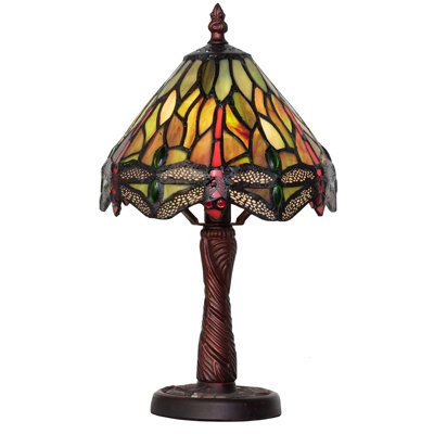 12"H Tiffany Hanginghead Dragonfly w/ Twisted Fly Mosaic Base Mini Lamp