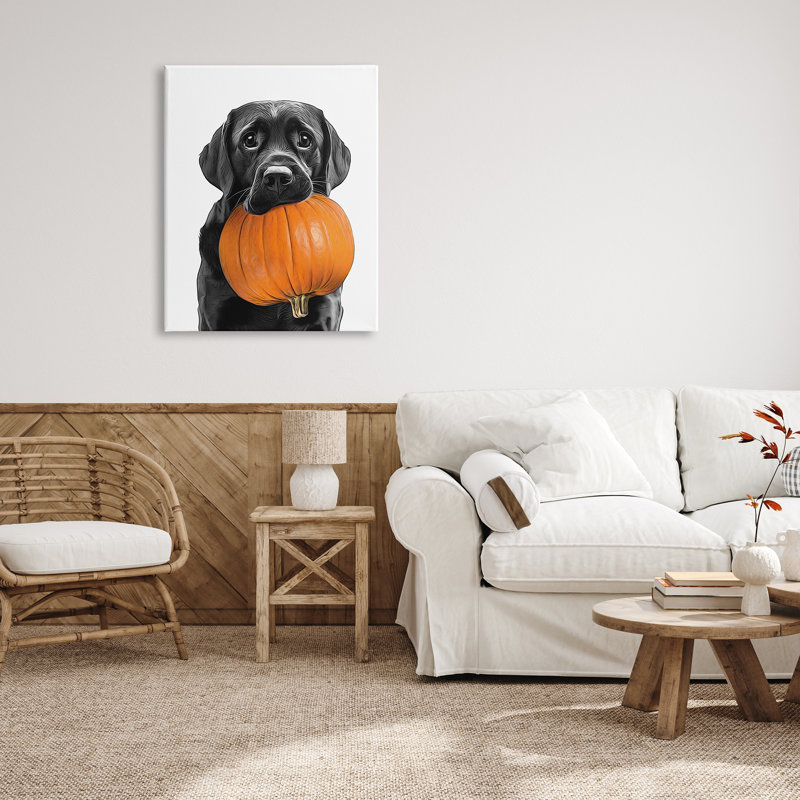 Lab Lab avec citrouille sur toile, H 40 po x l 30 po x P 1,5 po