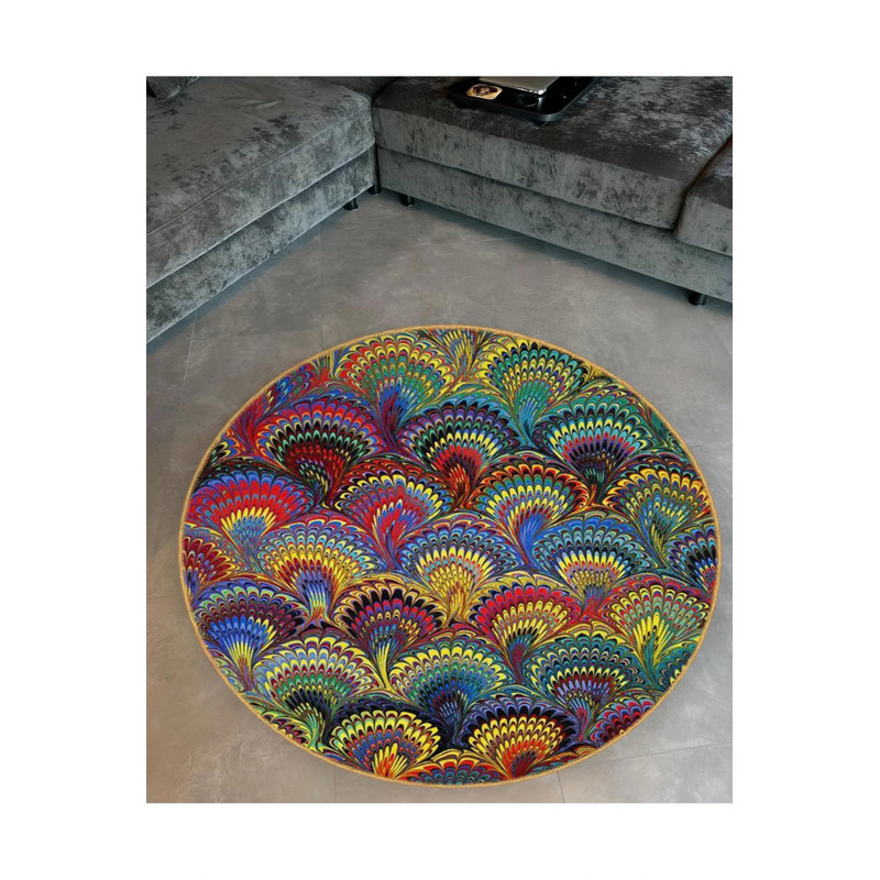 Multicolored Abstract Patterns Detailed Woven Base Modern Decorative Carpet, Round 5'