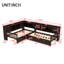 Lit plateforme en L simple avec lit gigogne, tiroirs de rangement et tablettes, sans sommier tapissier, conception peu encombrante-552999841