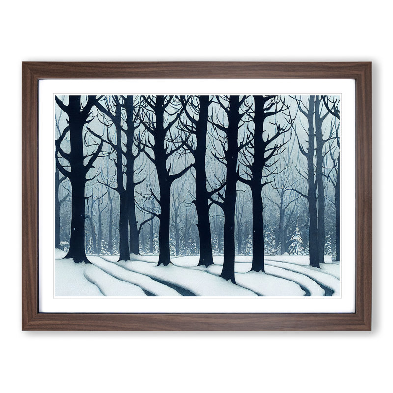 Impressive Winter Forest 1 Piece Single Picture Frame Wall Art, 46cm H x 64cm W x 2cm D, Walnut