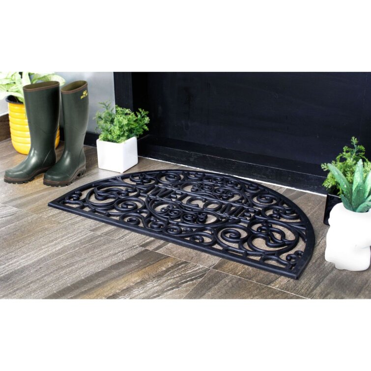 Ottomanson Easy Clean, Waterproof Non-Slip Indoor/Outdoor Rubber Doormat,  18 x 30, Black Circles