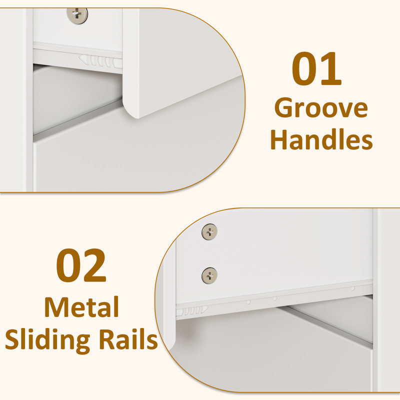 Commode 5 tiroirs l 31,5 po avec plateau en verre, commode haute en bois avec lumières DEL, Blanc