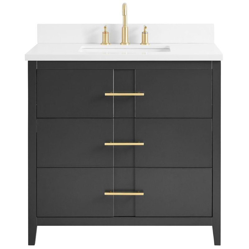 Iconic 36" Freestanding Standard Single Bathroom Vanity with Top, Gold, Black