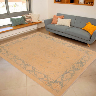 Tapis rectangulaire en laine noué à la main de style sud-ouest Abbigail de 10 pi x 9 pi rouille / bleu sarcelle