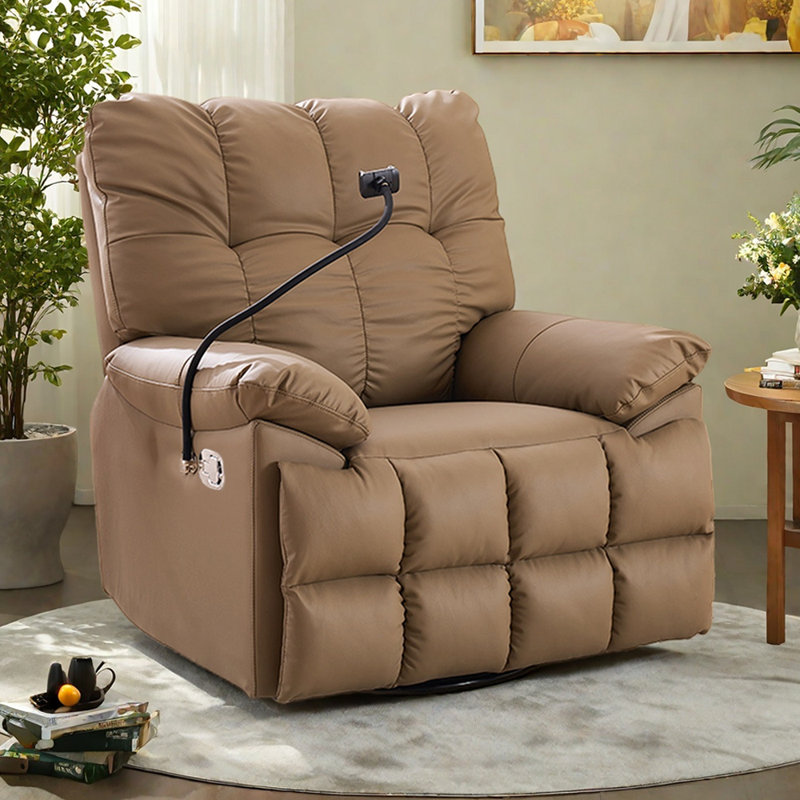 360° Rotation Single Recliner with Phone Holder, Coffee