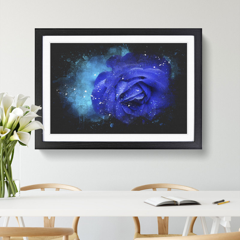 Blue Rose Flower Vol.2 - Picture Frame Graphic Art, 27cm H x 36cm W x 2cm D, Black