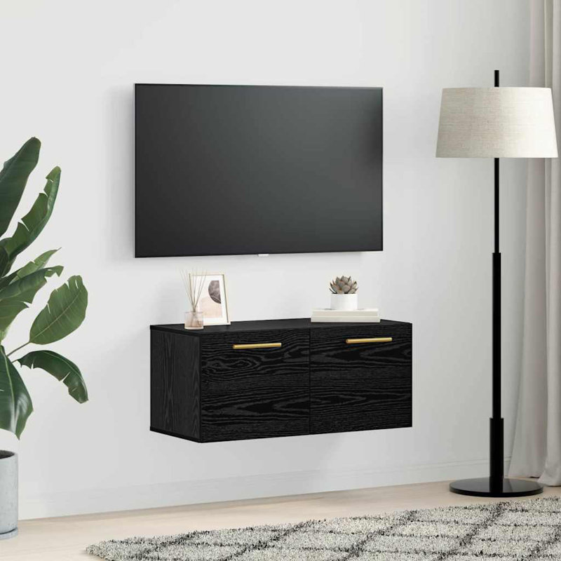 vidaXL Wall Cabinet Wall-mounted Engineered wood Storage Unit Rustic Design, Black Oak/Gold