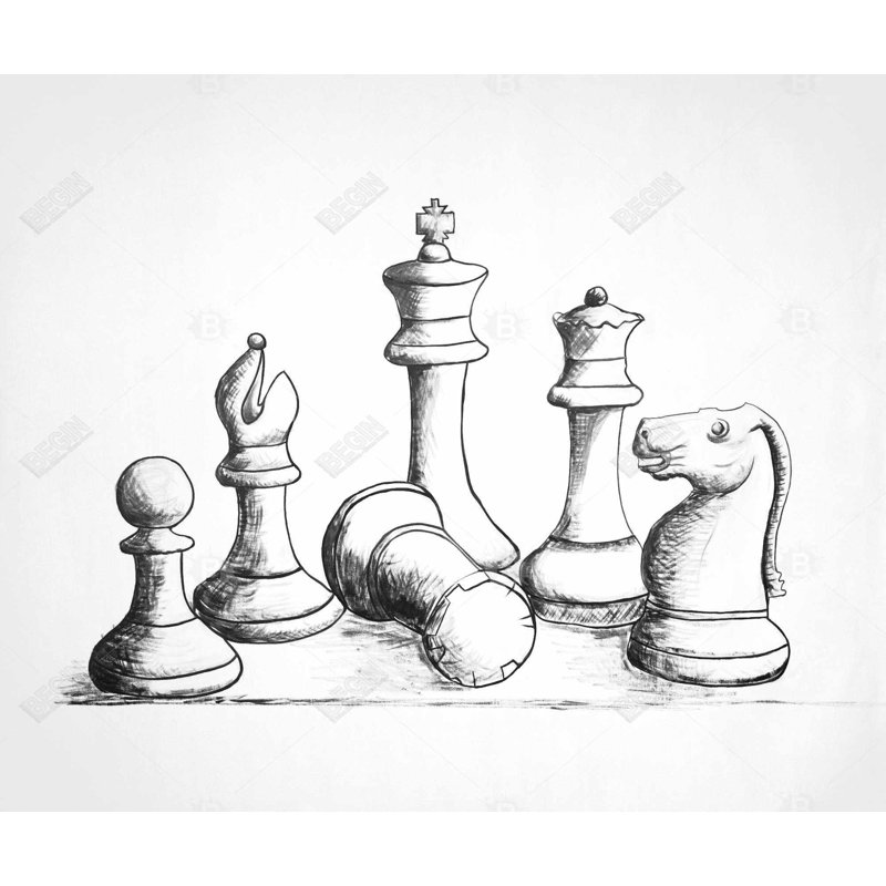 Chess Game Pieces - Black Monochrome Framed Canvas Decor