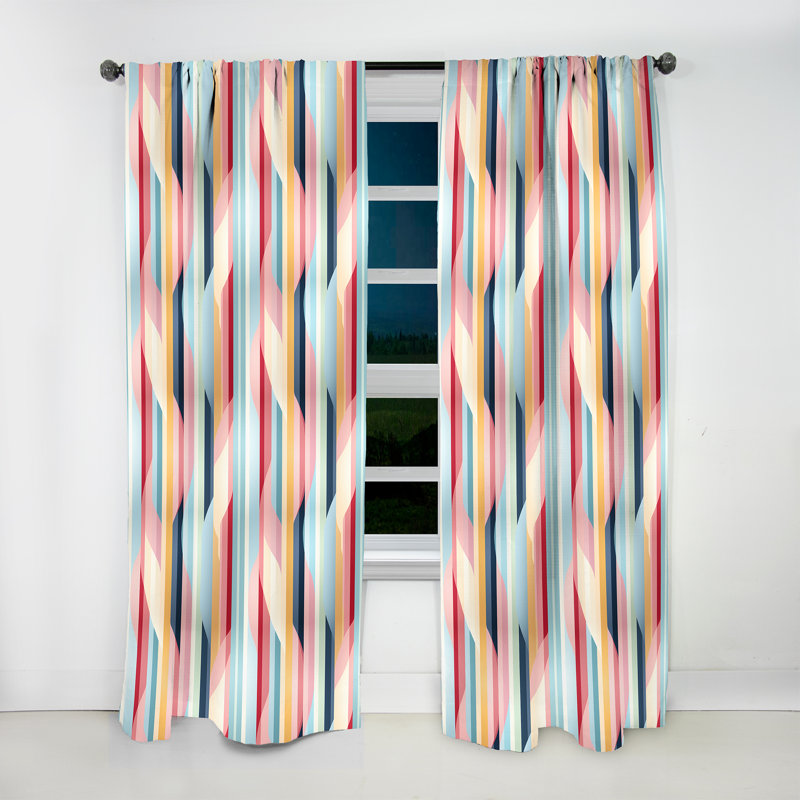 Retro Pastel Stripes And Swirl Pattern - Modern Velvet Curtain - Room Darkening - 1 panel, 52" W x 108" L