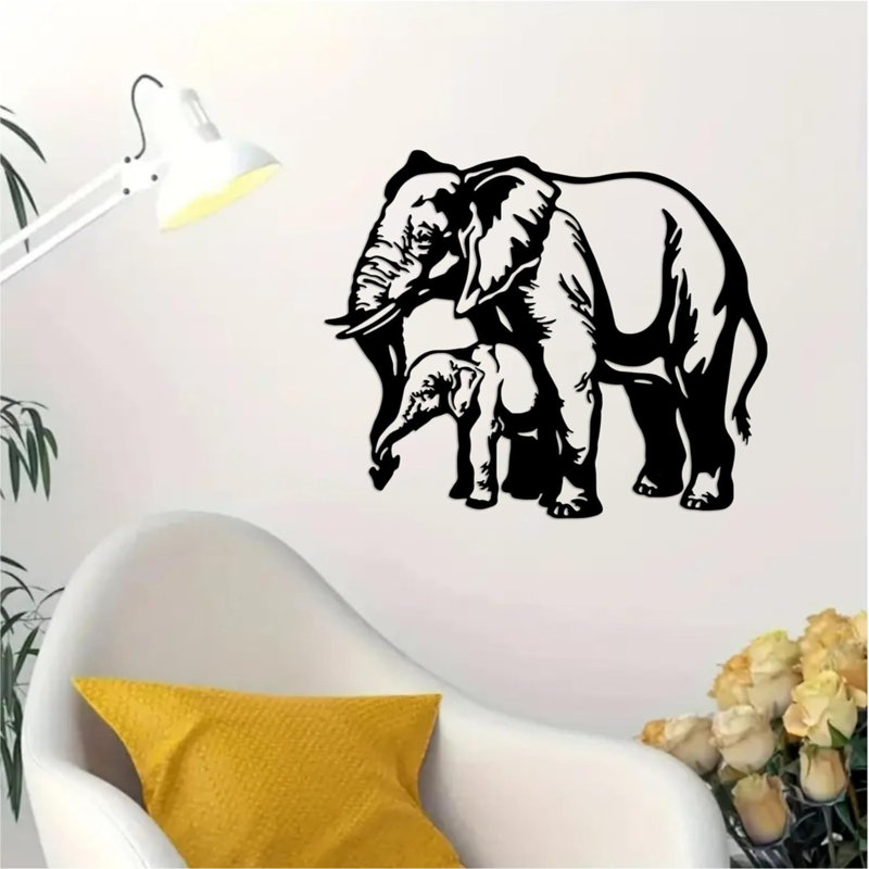 Décoration murale éléphant en métal mère veau