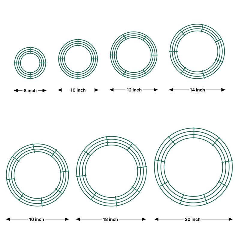 Paquet de 12 cadres de couronne en fil de métal vert de 8 pouces, anneaux de couronne soudés robustes pour la fabrication de couronnes et les projets d'artisanat, facile à emballer pour les mini couronnes, décorations de Noël et du Nouvel An