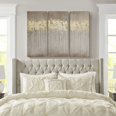 Toile abstraite dorée, 3, l 15 po x H 35 po, ton taupe neutre, pièce Forest Art, embelli, 3, œuvre d'art