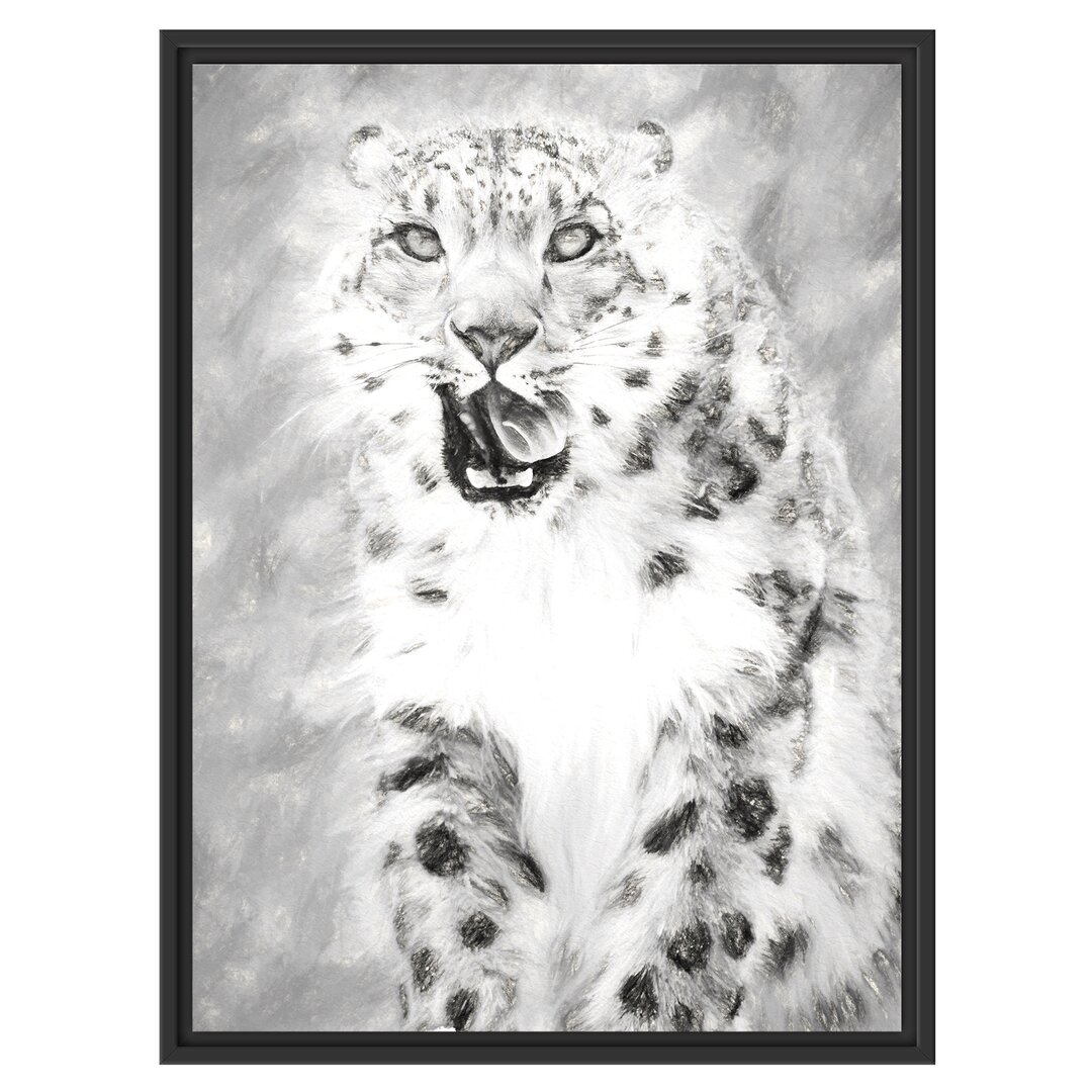 Gerahmtes Wandbild LeopardSchnee Kunst