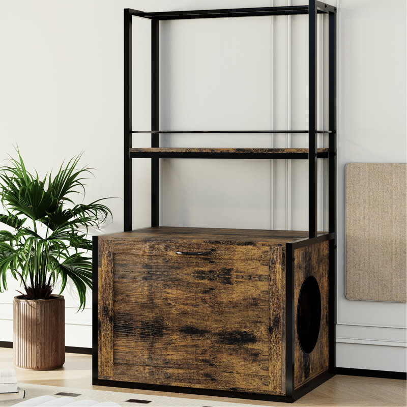 Litière pour chat Xxl avec un design brun rustique et une enceinte de rangement spacieuse