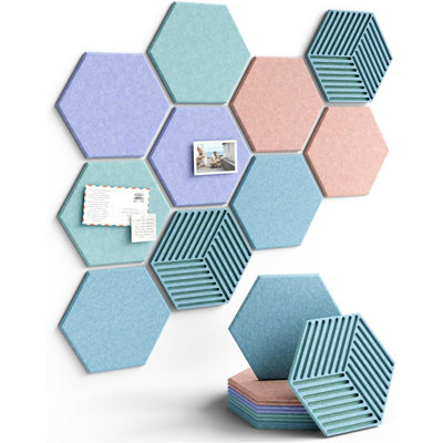 Paquet de 10 tuiles en feutre hexagonales avec punaises et pattes adhésives Coastal Haze