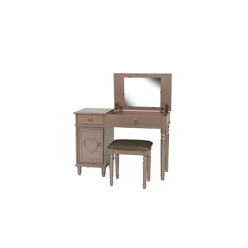 Ensemble de meuble-lavabo de chambre à coucher avec tabouret à tiroirs ouverts, Or rose