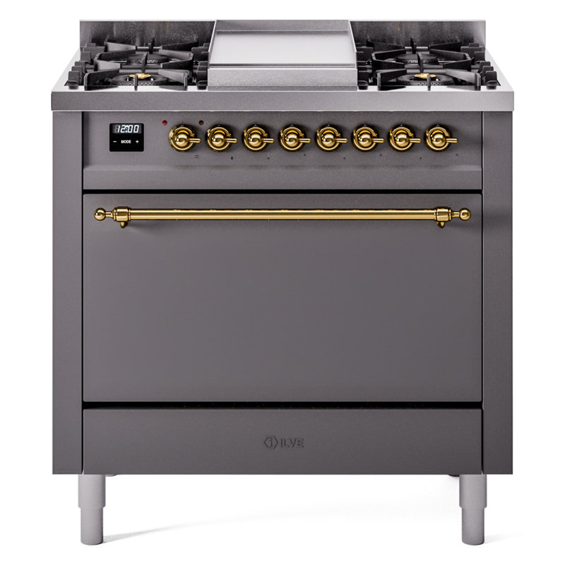 ILVE Nostalgie II 36 in Dual Fuel Range, Natural Gas, Graphite Matte/Brass