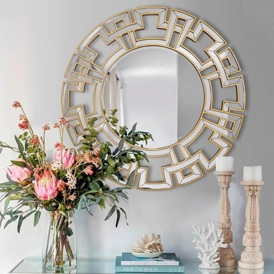 32'' L*32"W Round Wall Mirror With Beveled Glass Frame