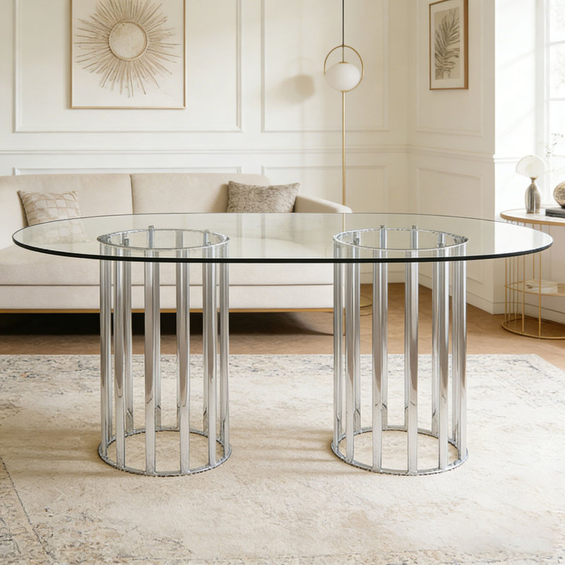 71 inch oval tempered glass dining table, Silver