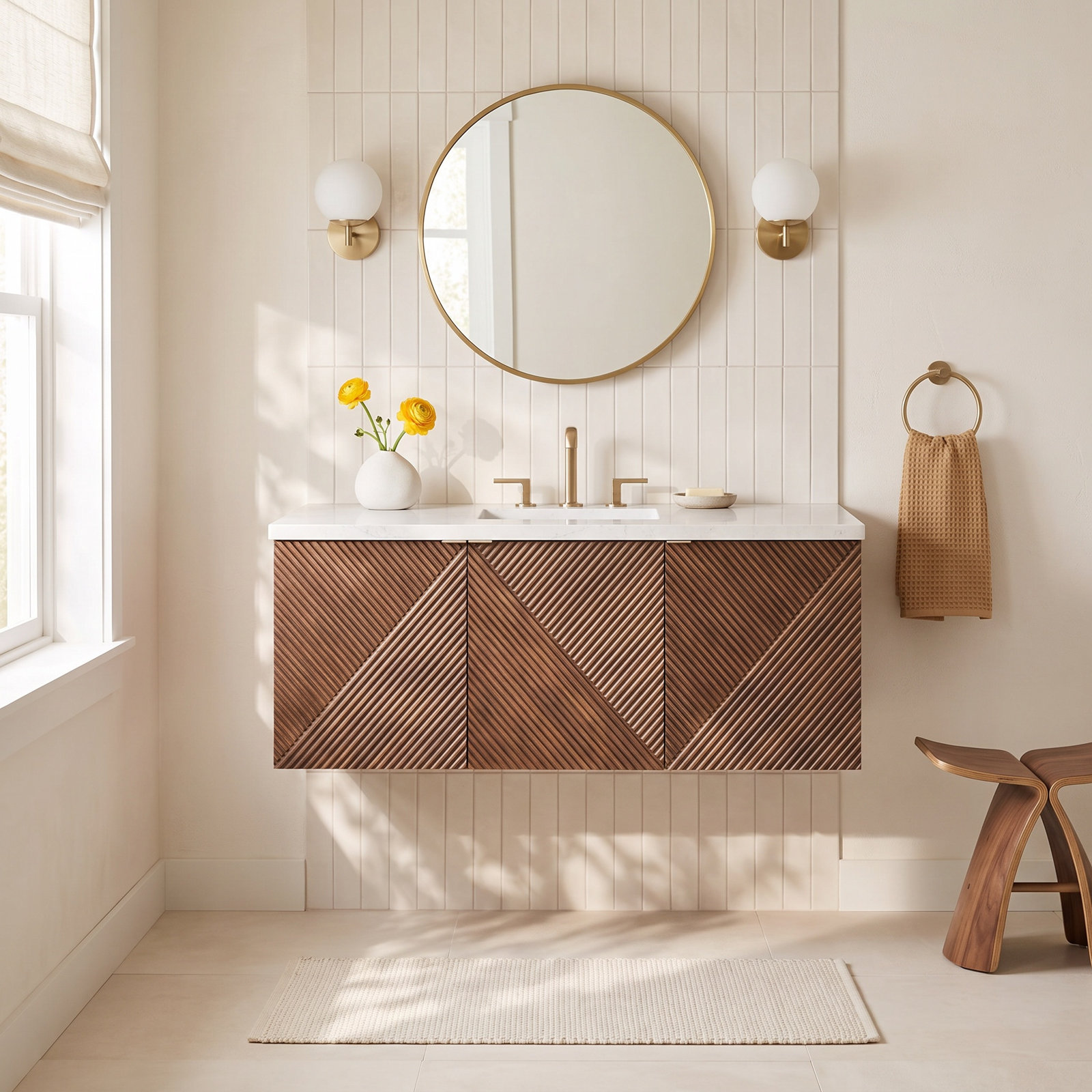 Marcello 48" Acacia Single Bathroom Vanity, Eternal Jasmine Pearl