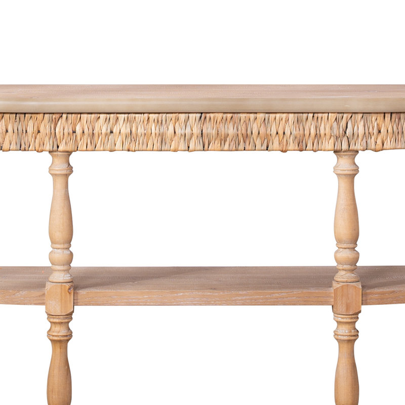 Console avec garniture tissée à la main, étagères de rangement à 3 niveaux, table d'entrée ovale avec pieds sculptés