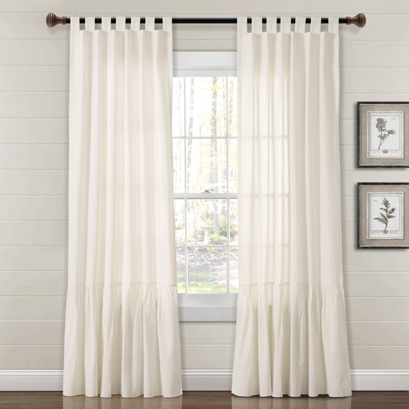 Panneau de rideau simple diaphane en mélange de coton et lin, Blanc cassé