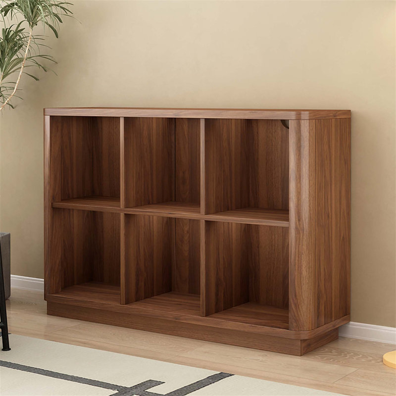 Bibliothèque à 6 compartiments - Bibliothèque horizontale de 40 po de large avec bords arrondis, unité de plancher en bois à 2 niveaux pour chambre à coucher, salon et bureau (style maison de campagne)