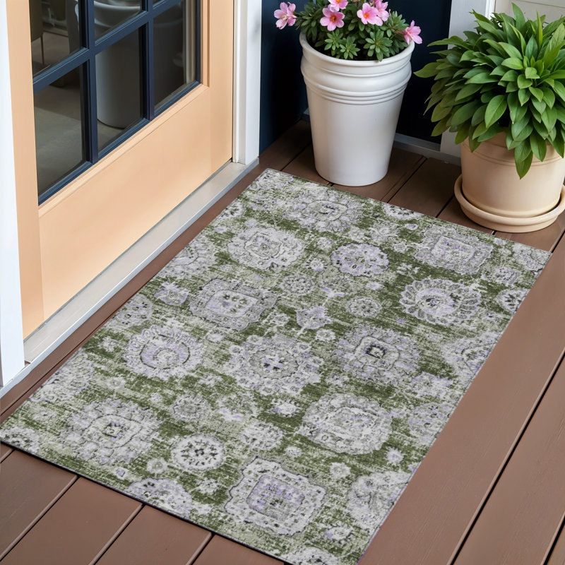 Tapis d'intérieur lavable à motif floral gris 3 pi x 5 pi