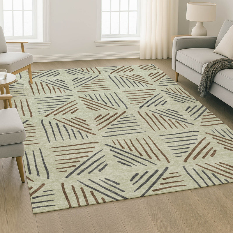 Premium Machine Washable Mayfield AMF2413 Geometric Rug, Celery, 10' x 14'