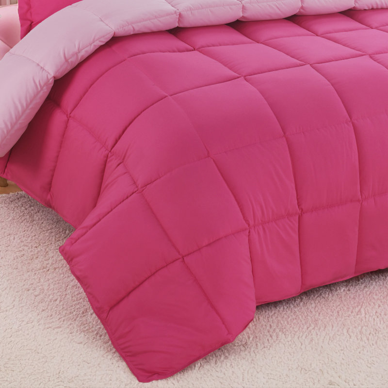 All Season Reversible Down Alternative Comforter Set with Shams - Breathable, Soft, Fluffy, Pink
