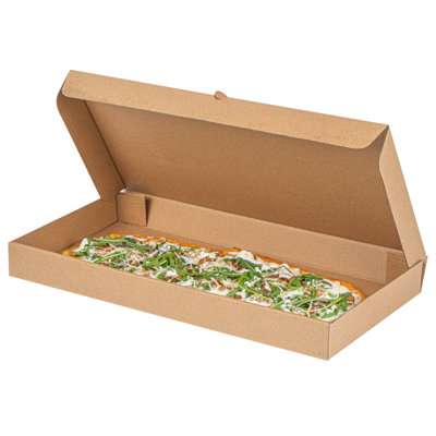 Restaurantware-Eco Pie 16 x 8 x 1 Inch Flatbread Takeaway Boxes, 50 Disposable Corrugated Pizza Boxes - Sturdy, Kraft And Green Paper Pizza Box, For Pizzas Or Flatbreads, Ideal for Restaurants