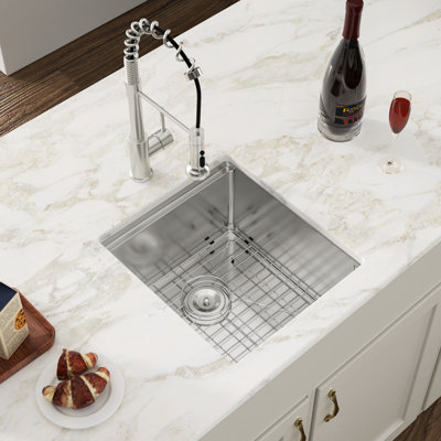 17" L Undermount 16 Gauge Stainless Steel Single Bowl Workstation Bar Kitchen Sink with Accessories