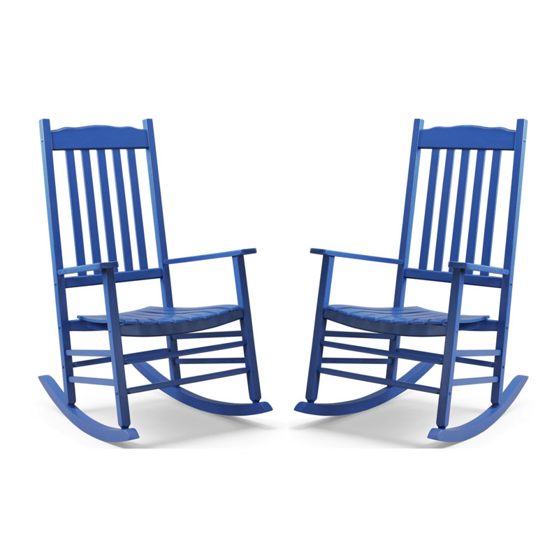 Chaise berçante de patio en bois massif Classic (ensemble de 2), Bleu