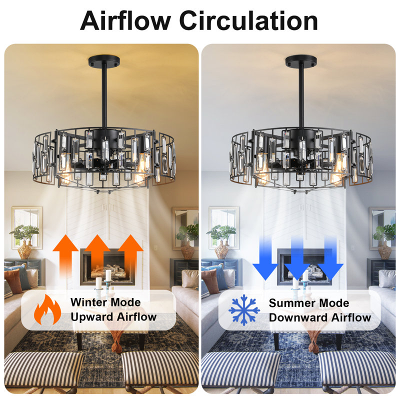 Boehme 19.68'' Crystal Caged Chandelier Ceiling Fan with Light and Remote Control