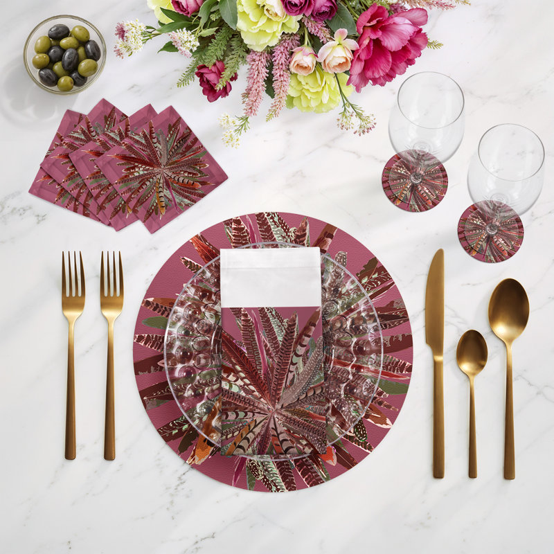 Serviettes de cocktail en satin de coton Pheasant Feathers, Mauve