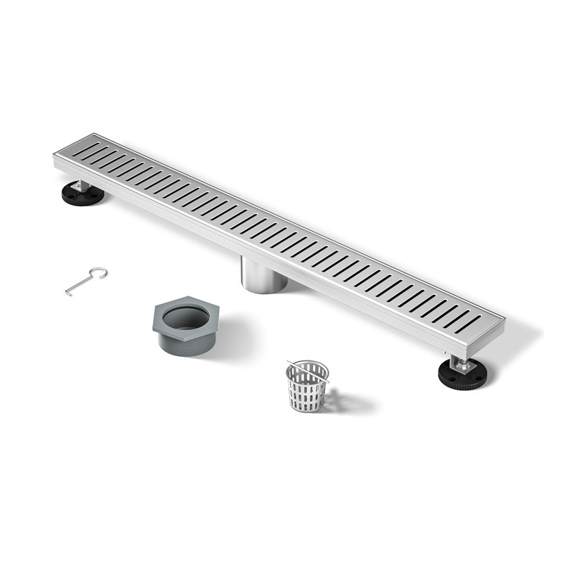 Drain de douche linéaire en acier inoxydable 24 po Voltaire, Chrome poli