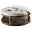 Table basse rustique ronde en bois avec pieds tournés et tablette ouverte pour un salon confortable-1409364222