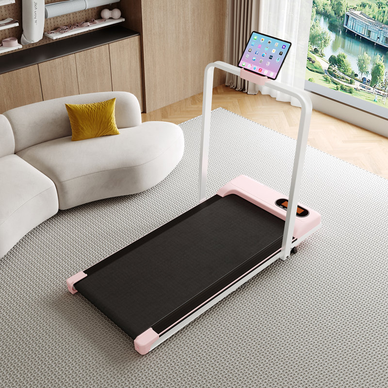 EvoNet Folding Treadmill with Handrail & Adjustable Incline, 1‑10 km/h Home Running Machine, Low‑Noise Treadmill with LED Display, Phone Holder, Remote Control & Transport Wheels