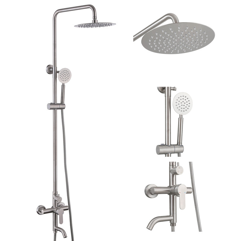 Douche d'extérieur à trois fonctions murale en acier inoxydable 304 avec douchette pour lavage des pieds et douche à main